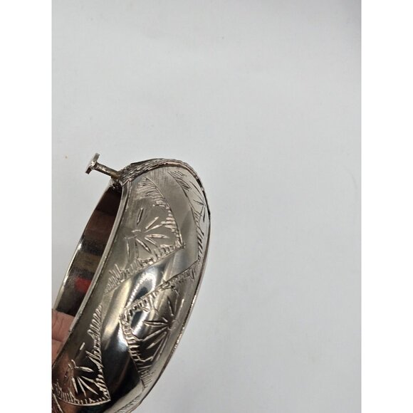 Vintage Chunky Tribal Engraved Silver Hinged Agate Cuff Bracelet Rare Incredible - Picture 5 of 12